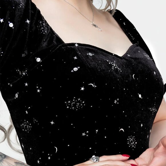 Disturbia Veniri Corset Mini Dress Velvet Stars Black US6/UK10 - Picture 2 of 10